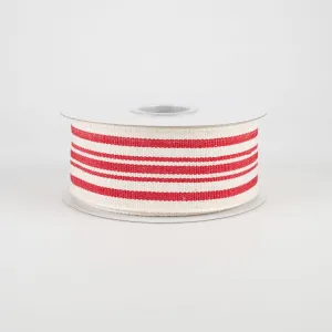 1.5" French Ticking Stripe Ribbon: Ivory & Red (10 Yards)