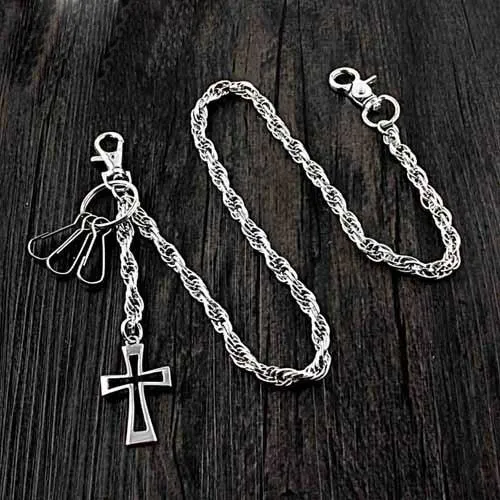 26'' Metal CROSS BIKER SILVER WALLET CHAIN LONG PANTS CHAIN SILVER jeans chain jean chain FOR MEN