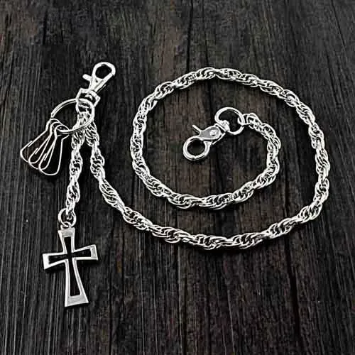 26'' Metal CROSS BIKER SILVER WALLET CHAIN LONG PANTS CHAIN SILVER jeans chain jean chain FOR MEN