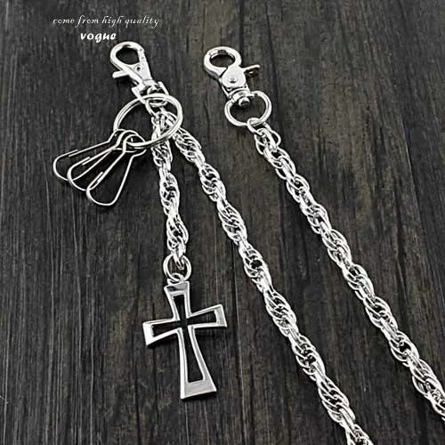 26'' Metal CROSS BIKER SILVER WALLET CHAIN LONG PANTS CHAIN SILVER jeans chain jean chain FOR MEN