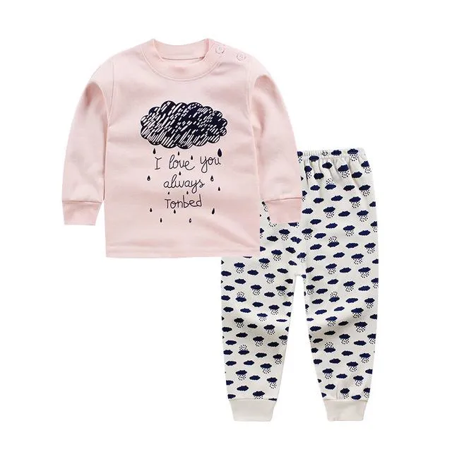 2pcs/set cartoon print winter baby clothing set Long Sleeved