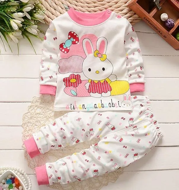 2pcs/set cartoon print winter baby clothing set Long Sleeved