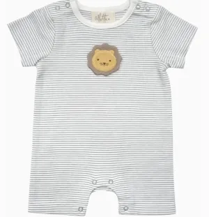 Applique Leo Lion Grey Stripe Baby Romper