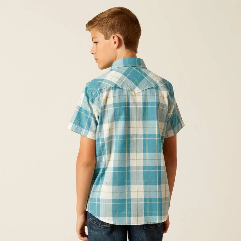 Ariat Boy's Gasoline Plaid Harry Retro Fit Short Sleeve Western Shirt 10051405