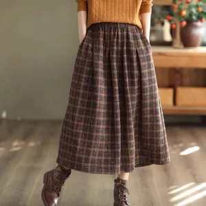 Autumn Casual Loose A-Line Plaid Skirt