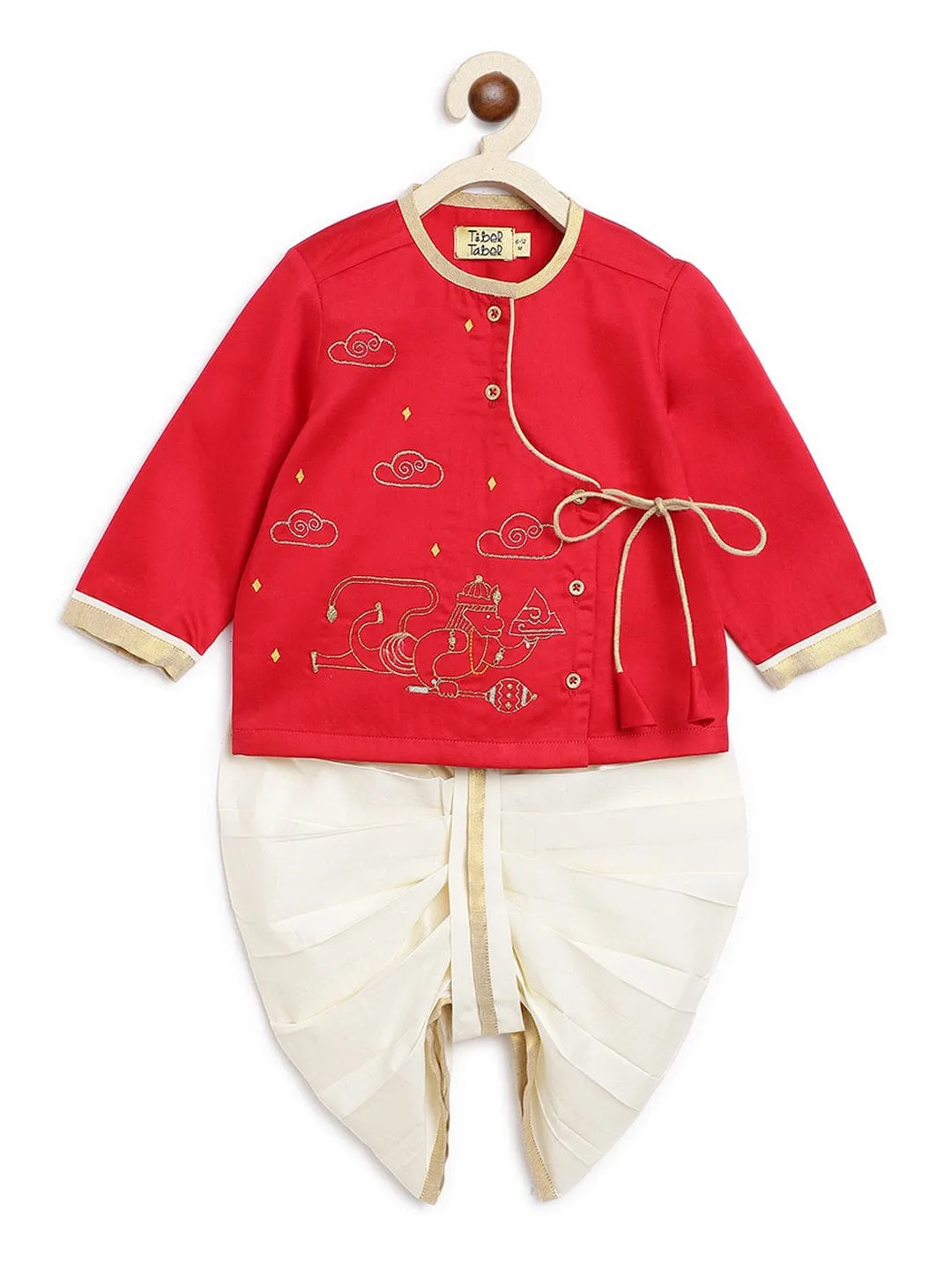 Baby Boy Hanuman Dhoti Kurta Set-Red