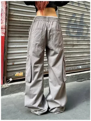 Baggy Gray Parachute Y2K Vintage Black Cargo Streetwear Mopping Pant