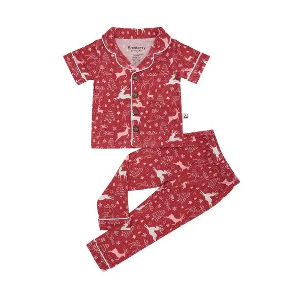 Bamberry Baby Holiday 2023 Short Sleeves Button Down PJ Set, Reindeer