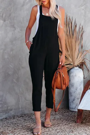 Black Adjustable Buckle Straps Cropped Jumpsuit