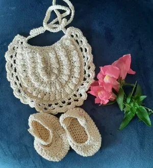 Blue Goose Crochet Bib and Bootee Set - Harriet