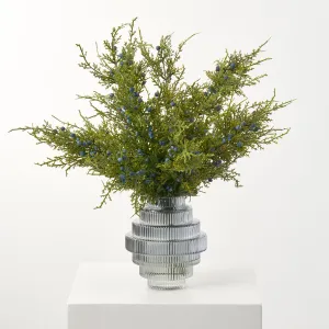 Blue Juniper Berry Branches in Smoke Chandelier Vase Winter Centerpiece Water Illusion Arrangement