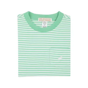 Carter Crewneck - Grace Bay Green Stripe with Worth Avenue White Stork