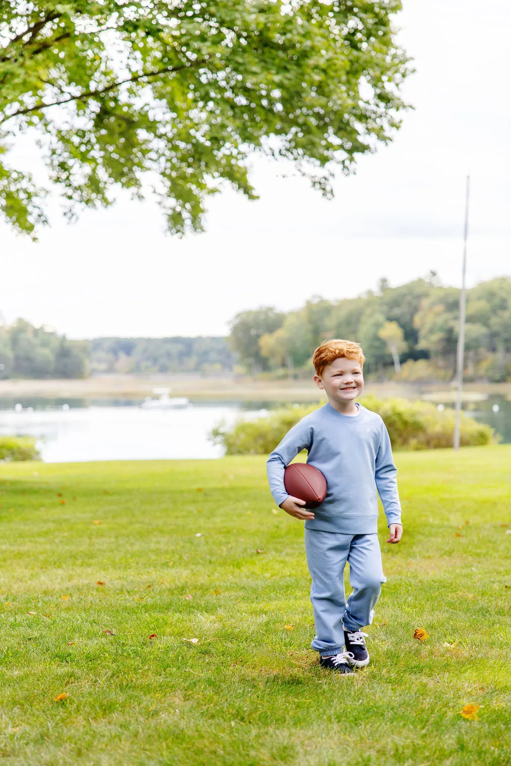 Cassidy Comfy Crewneck (Unisex) - Barrington Blue with Multicolor Stork