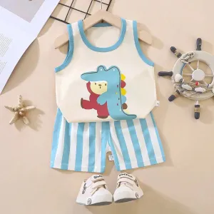 Casual Children's Pure Cotton Cartoon Printed Vest Set Two piece for baby boys