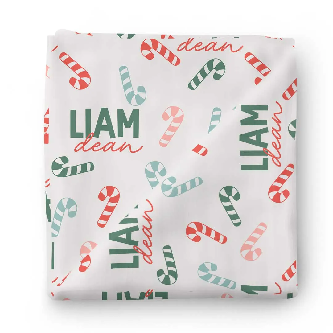 Colorful Candy Canes Personalized Swaddle Blanket