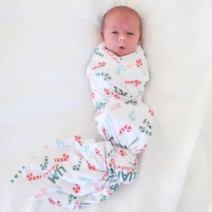 Colorful Candy Canes Personalized Swaddle Blanket