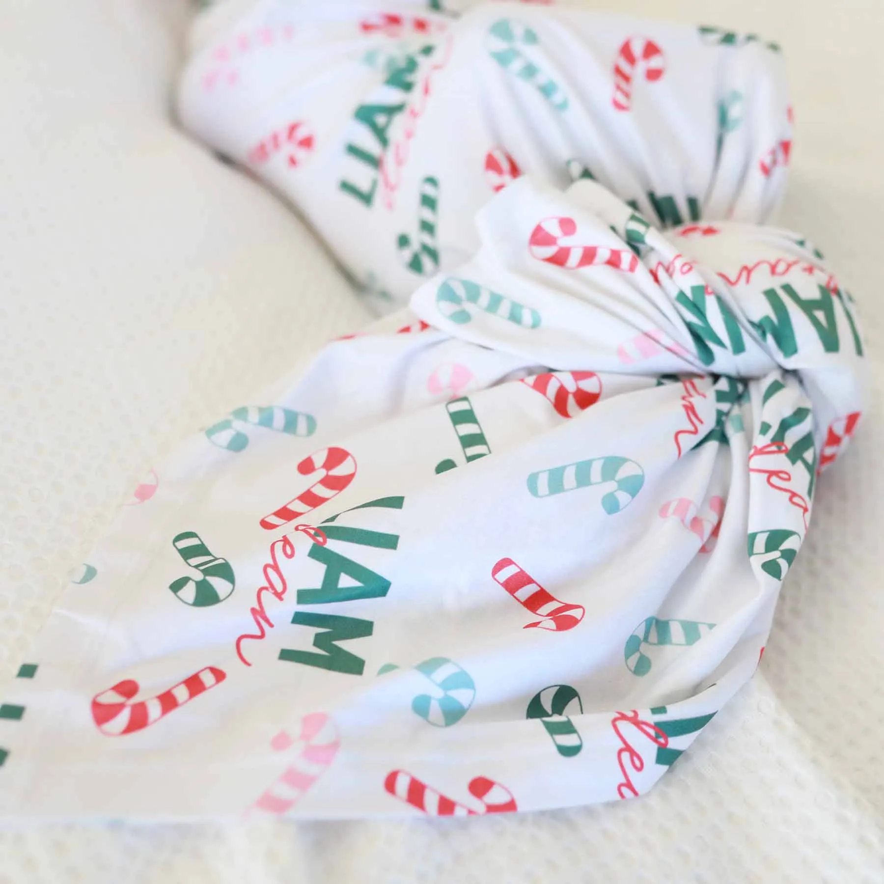 Colorful Candy Canes Personalized Swaddle Blanket