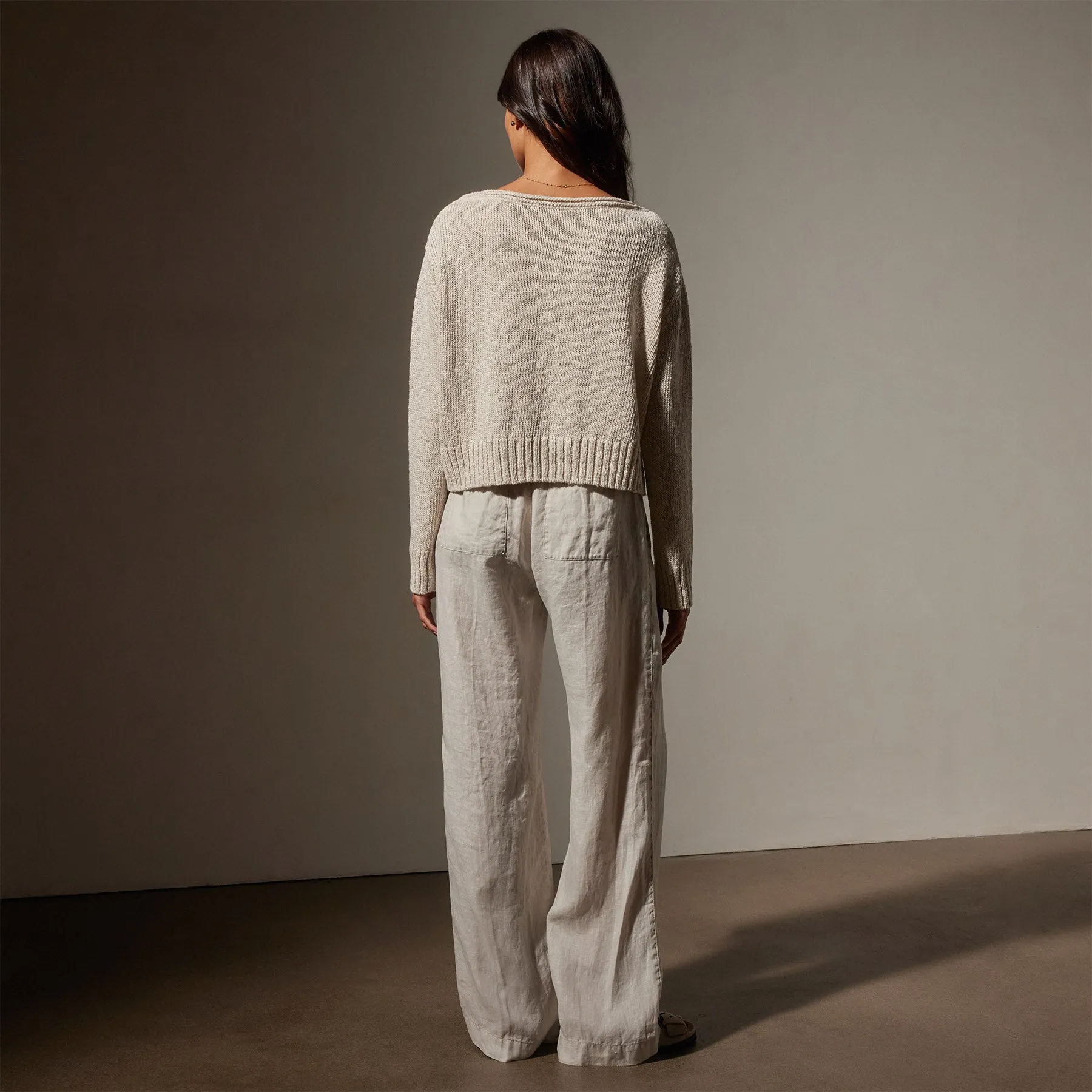 Cotton Linen Boatneck Sweater - Natural