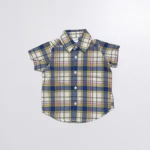 CR - Kids 'Blue' Toddler Plaid Poplin Short Sleeve Causal Shirt CR135