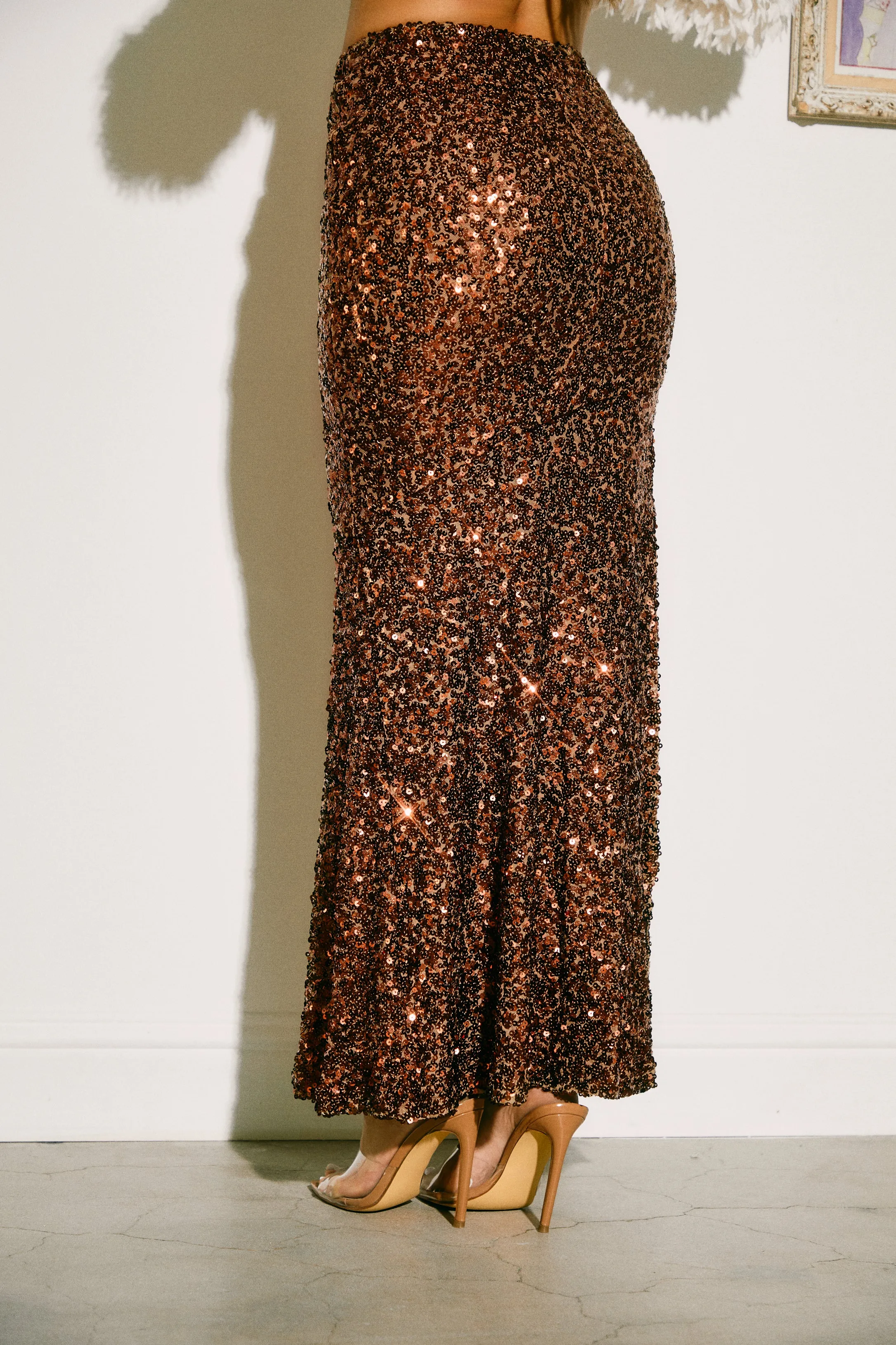 Delana Sequins Maxi Skirt - Brown