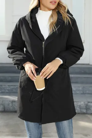 Elegant Solid Pocket Hooded Collar Outerwear