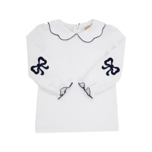 Emma's Elbow Patch Top - Worth Avenue White with Nantucket Navy Bows