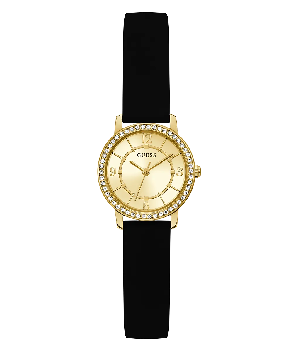 GUESS Ladies Black Gold Tone Analog Watch