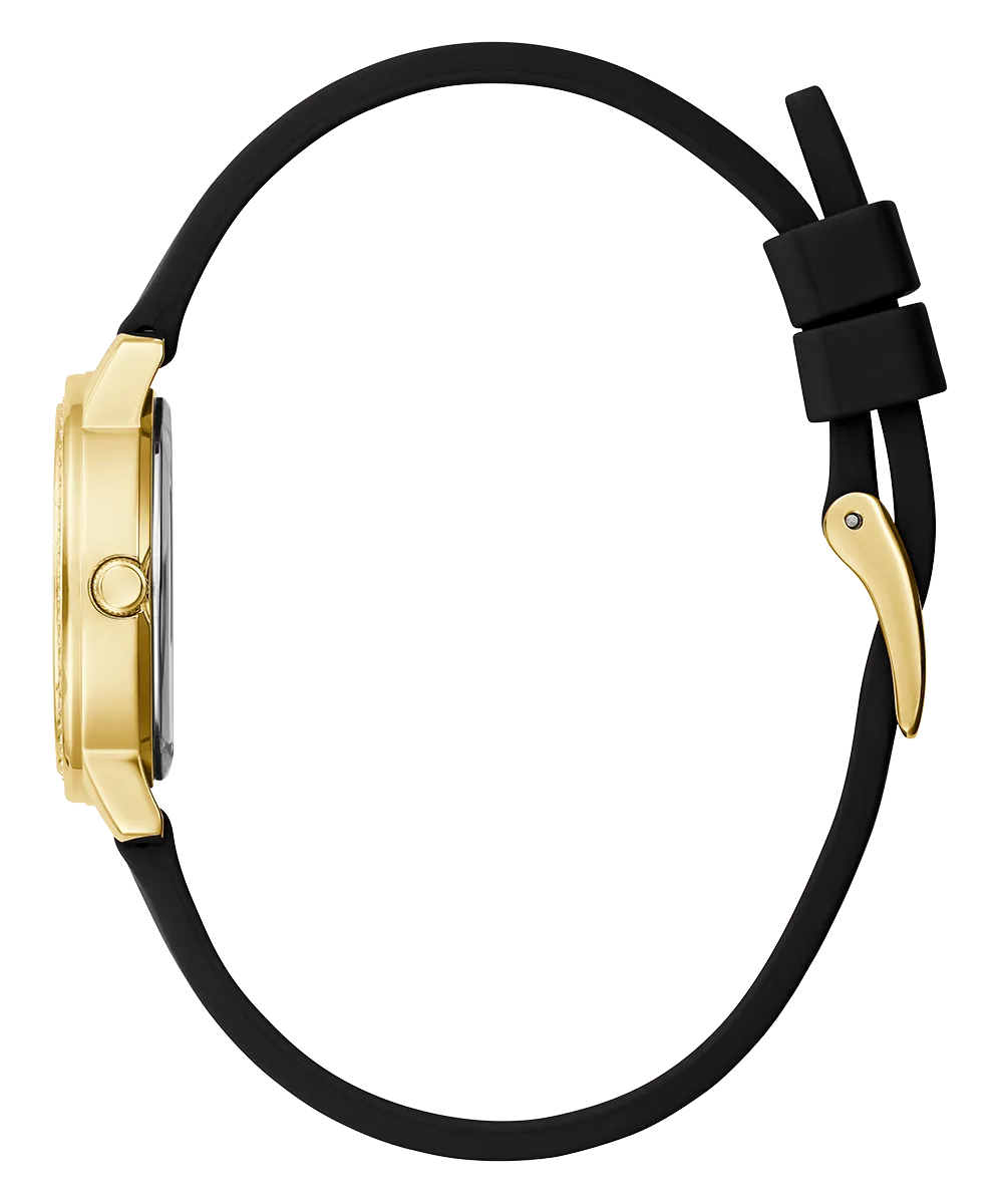 GUESS Ladies Black Gold Tone Analog Watch