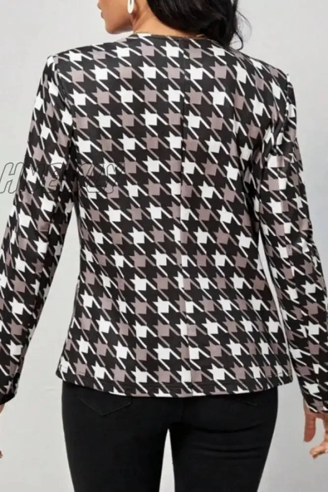 Hnewly - Black Casual Print Cardigan Outerwear