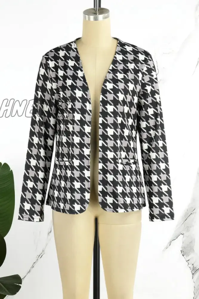 Hnewly - Black Casual Print Cardigan Outerwear