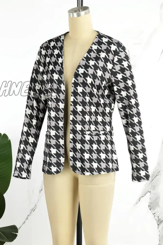 Hnewly - Black Casual Print Cardigan Outerwear