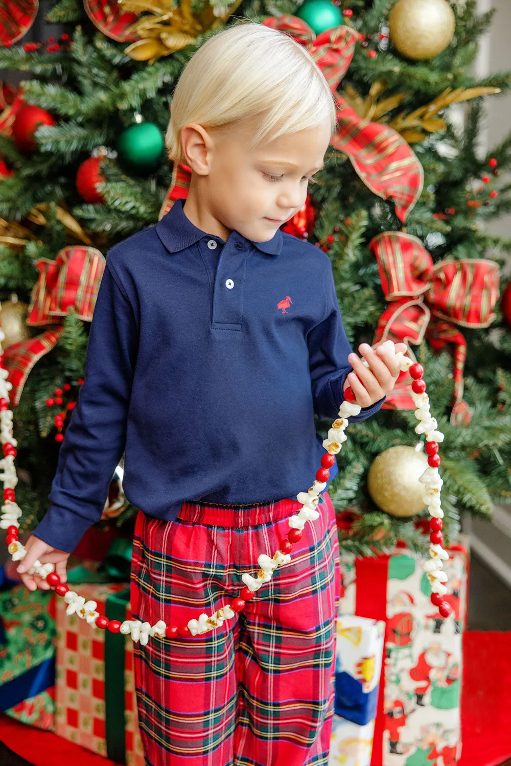 Long Sleeve Prim & Proper Polo & Onesie - Nantucket Navy with Richmond Red Stork