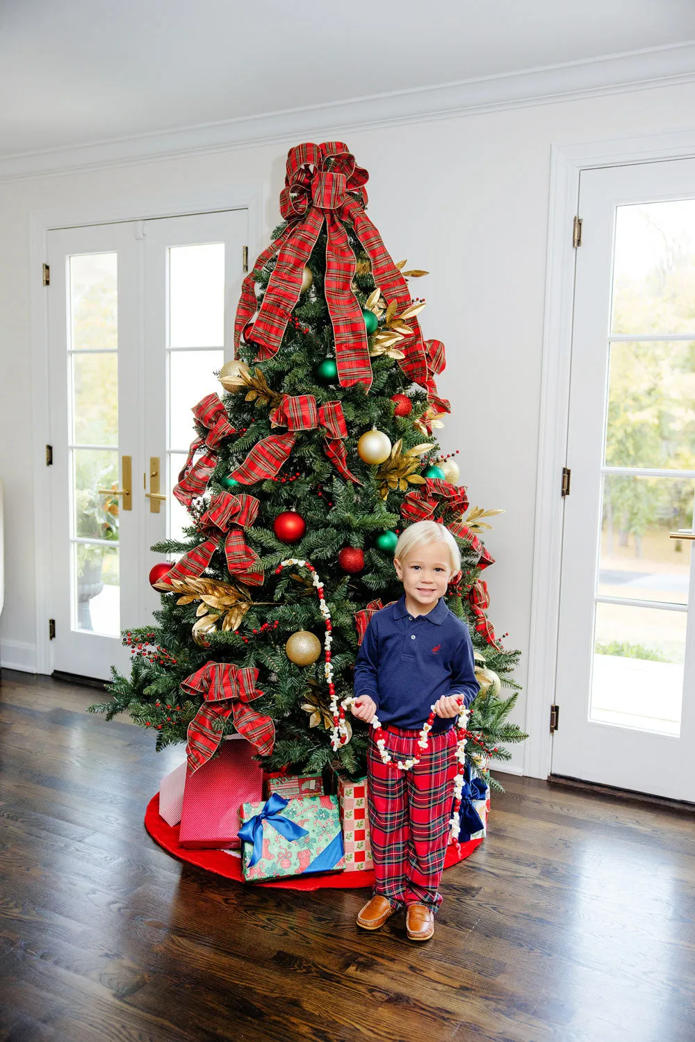 Long Sleeve Prim & Proper Polo & Onesie - Nantucket Navy with Richmond Red Stork