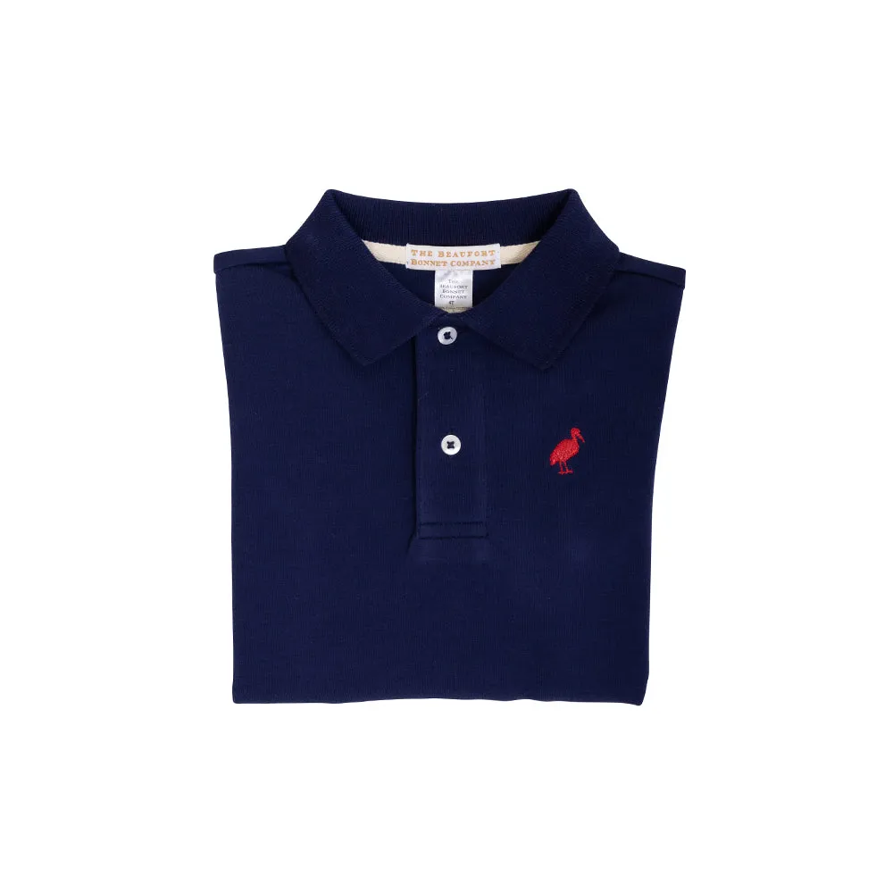 Long Sleeve Prim & Proper Polo & Onesie - Nantucket Navy with Richmond Red Stork