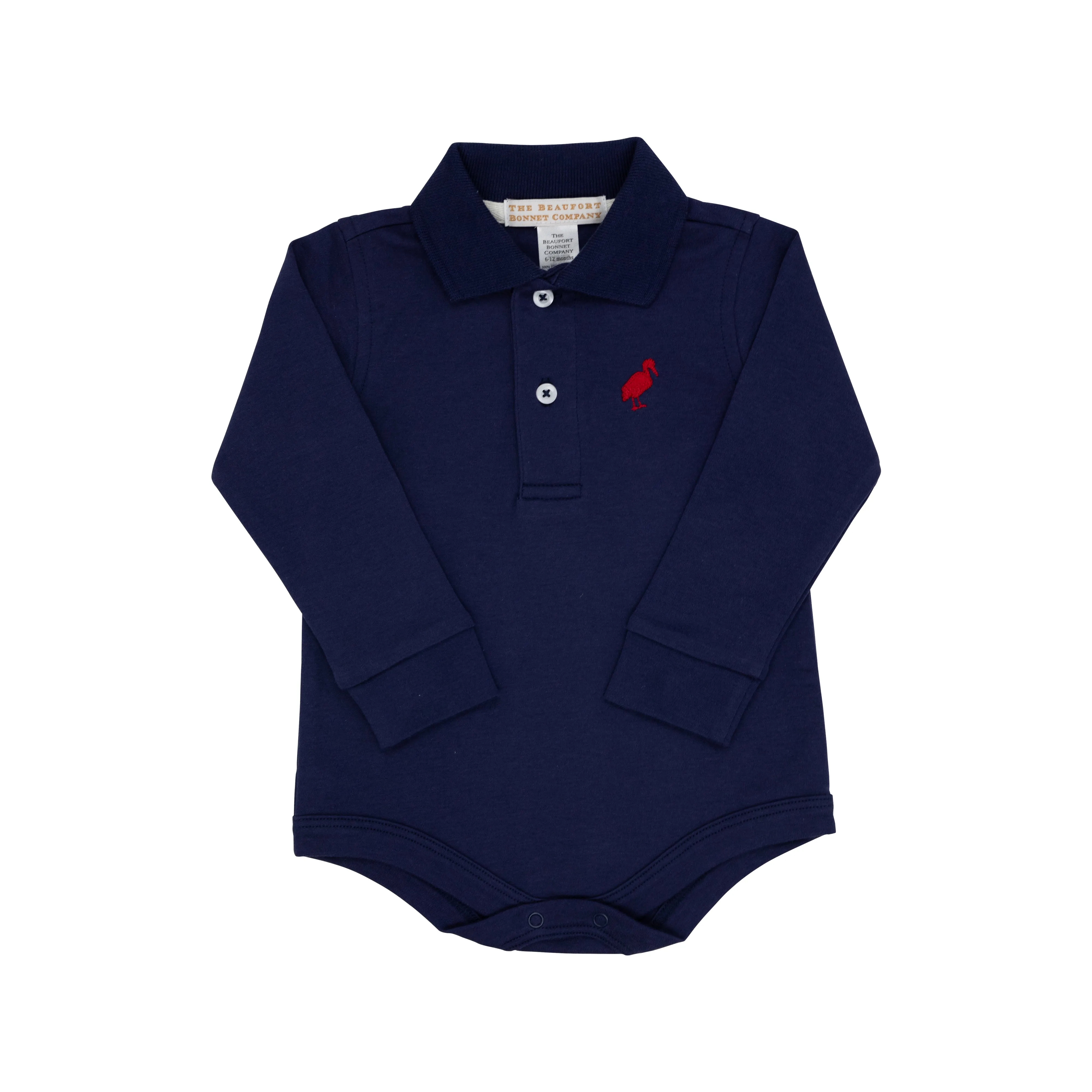 Long Sleeve Prim & Proper Polo & Onesie - Nantucket Navy with Richmond Red Stork