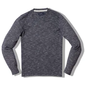 Marl Linen Cotton Sweater Crew - Navy Blue