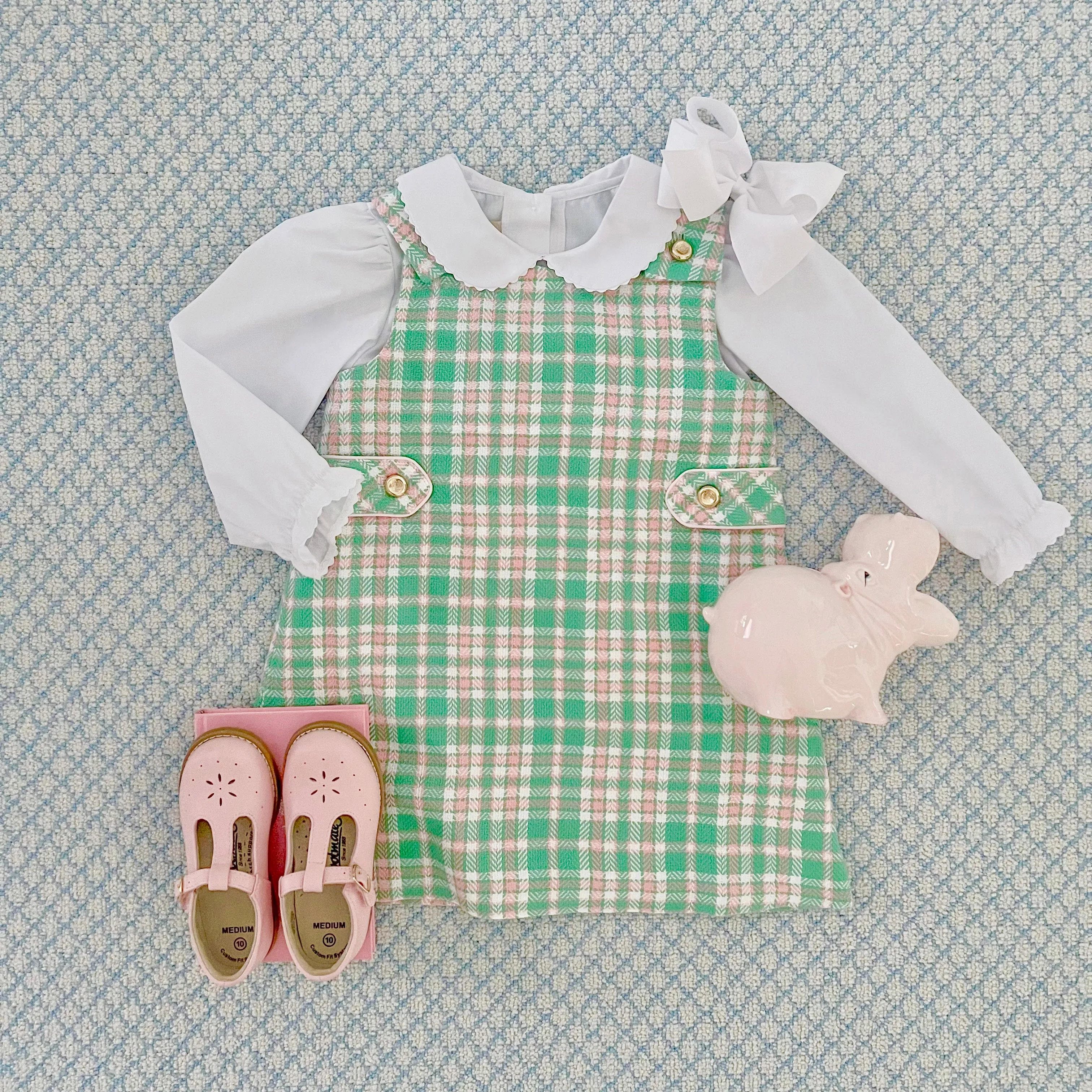 Maude's Peter Pan Collar Shirt & Onesie (Long Sleeve Woven) - Worth Avenue White with Ric Rac