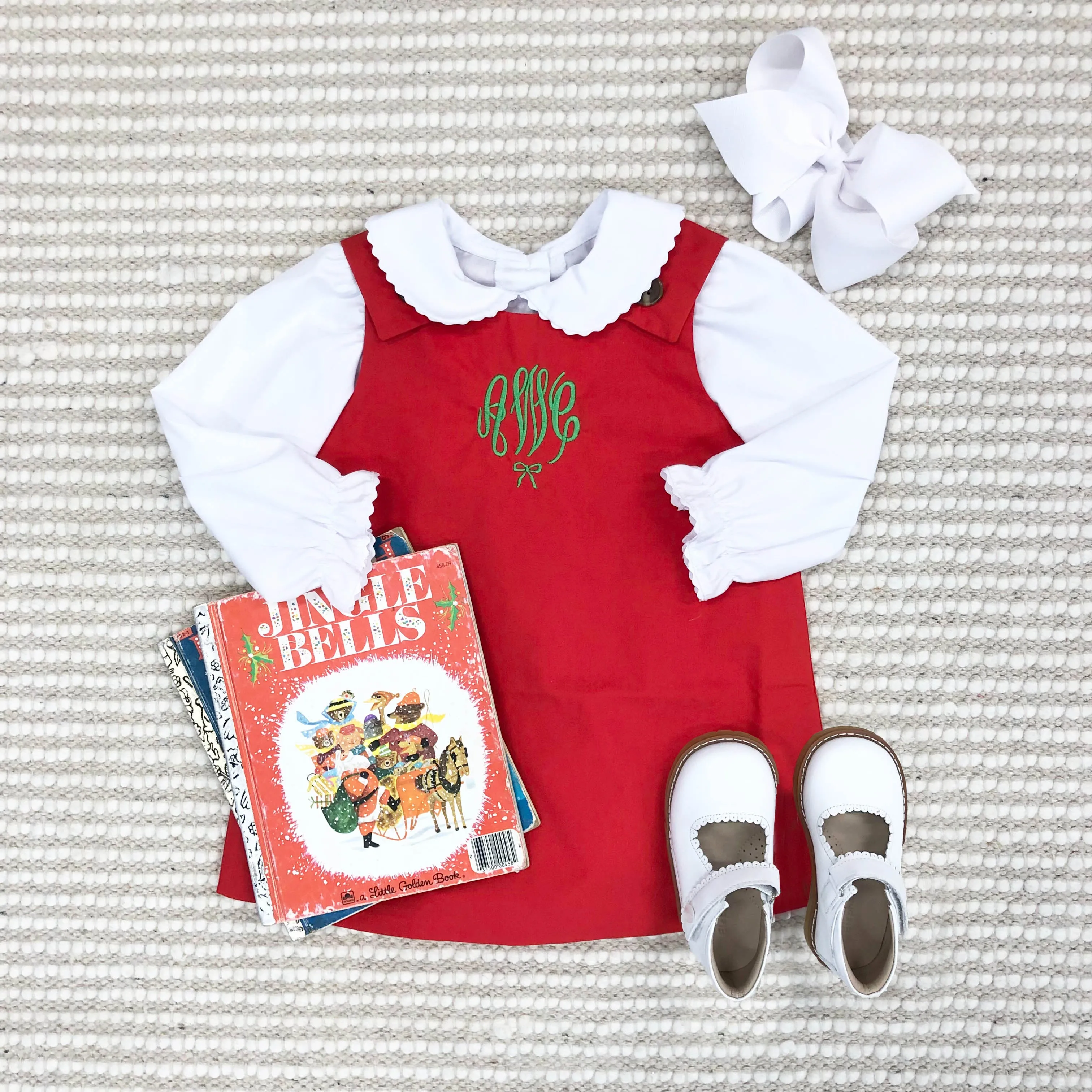 Maude's Peter Pan Collar Shirt & Onesie (Long Sleeve Woven) - Worth Avenue White with Ric Rac