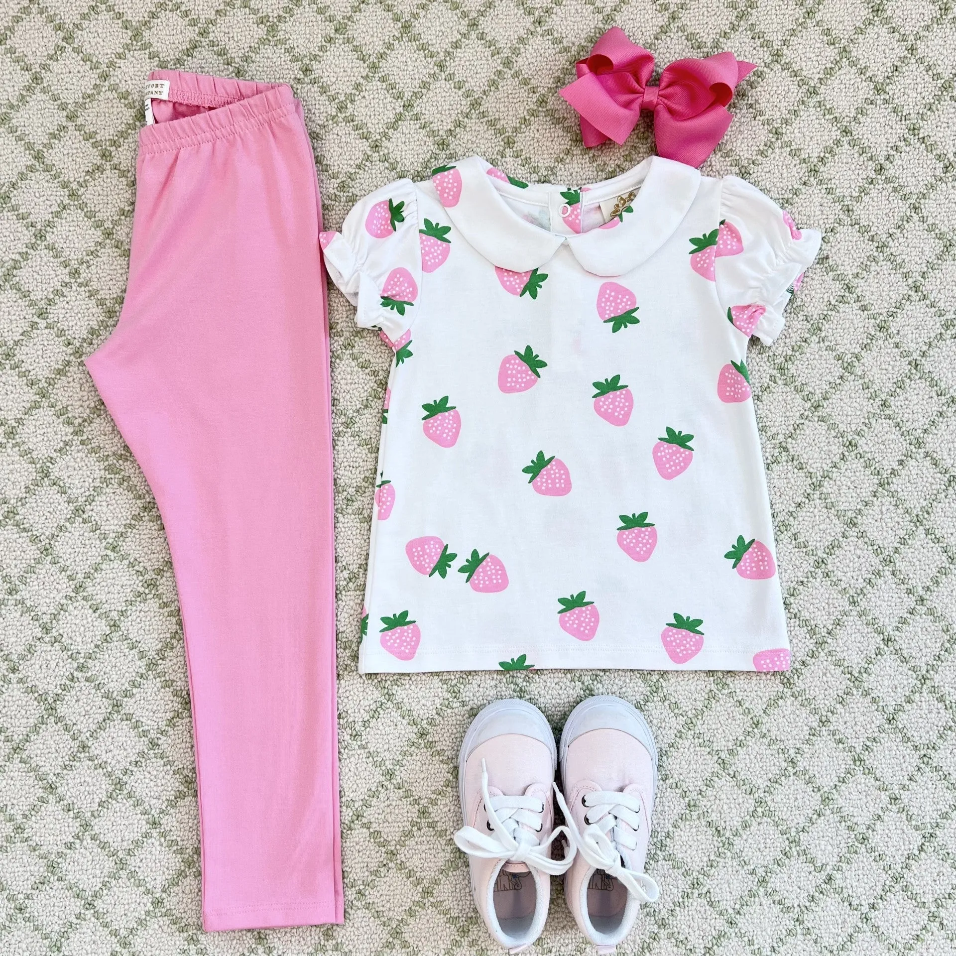 Maude's Peter Pan Collar Shirt & Onesie (Short Sleeve Pima) - Sanibel Strawberry