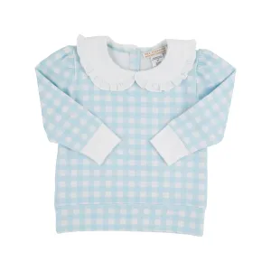 Maude's Ruffle Cassidy Comfy Crewneck - Buckhead Blue Gingham with Worth Avenue White