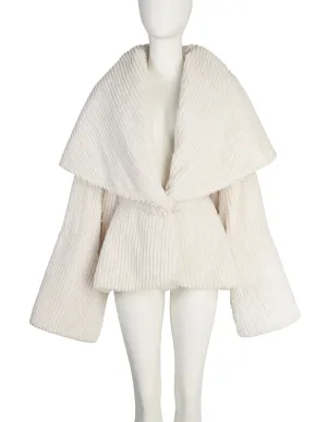 Norma Kamali Vintage 1980s Rare Off-White Chenille Huge Shawl Collar Coat