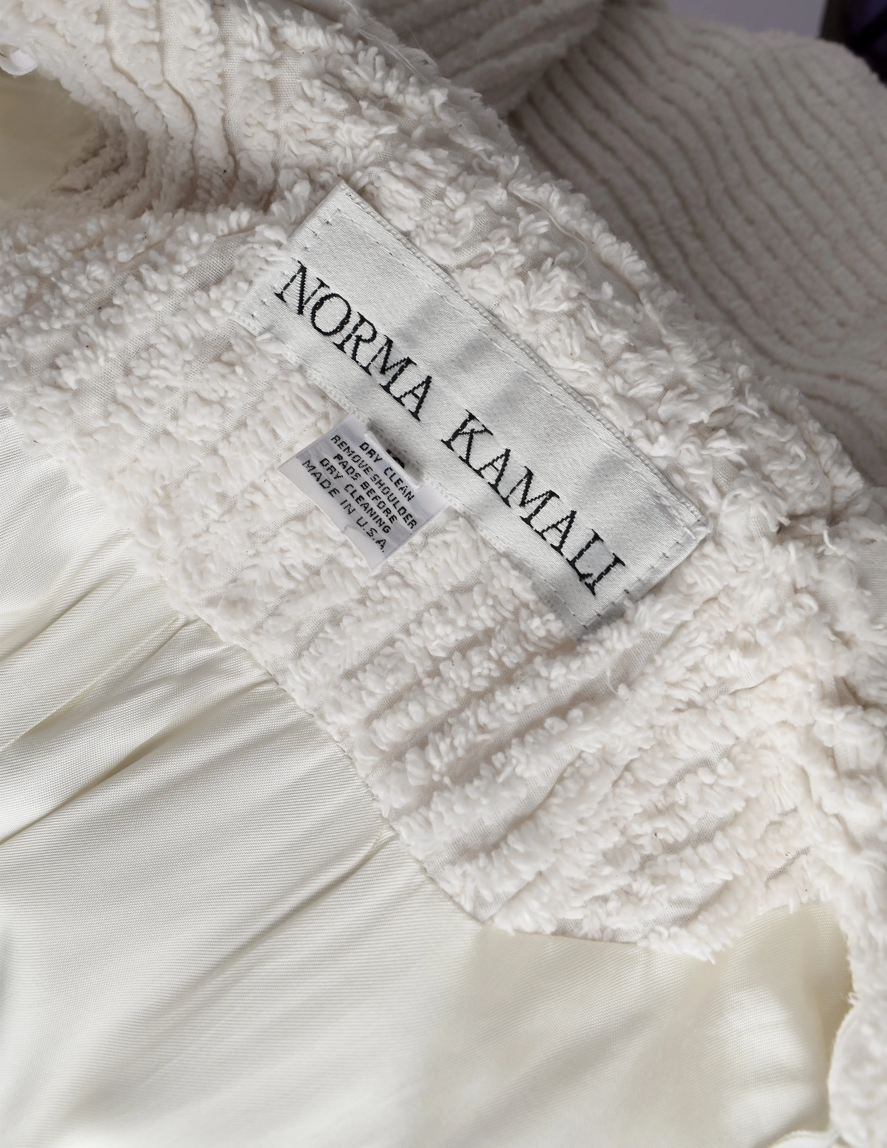 Norma Kamali Vintage 1980s Rare Off-White Chenille Huge Shawl Collar Coat