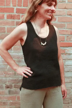 Organic Gauze Sleeveless Top in Black