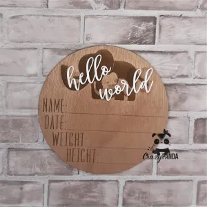 "Hello World" Birth Announcement Plaque Elephant