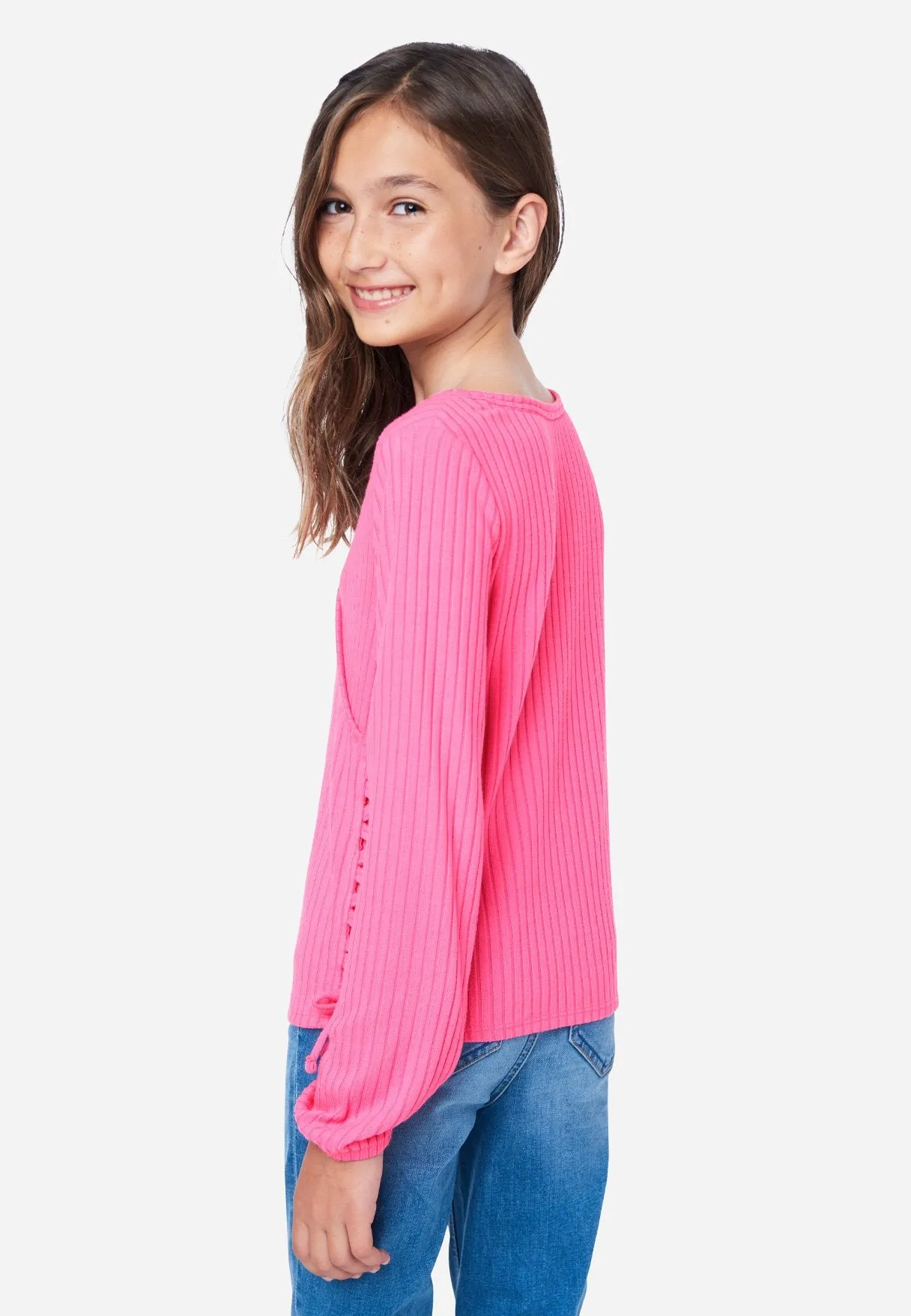 Ribbed Lace-Up Wrap Top