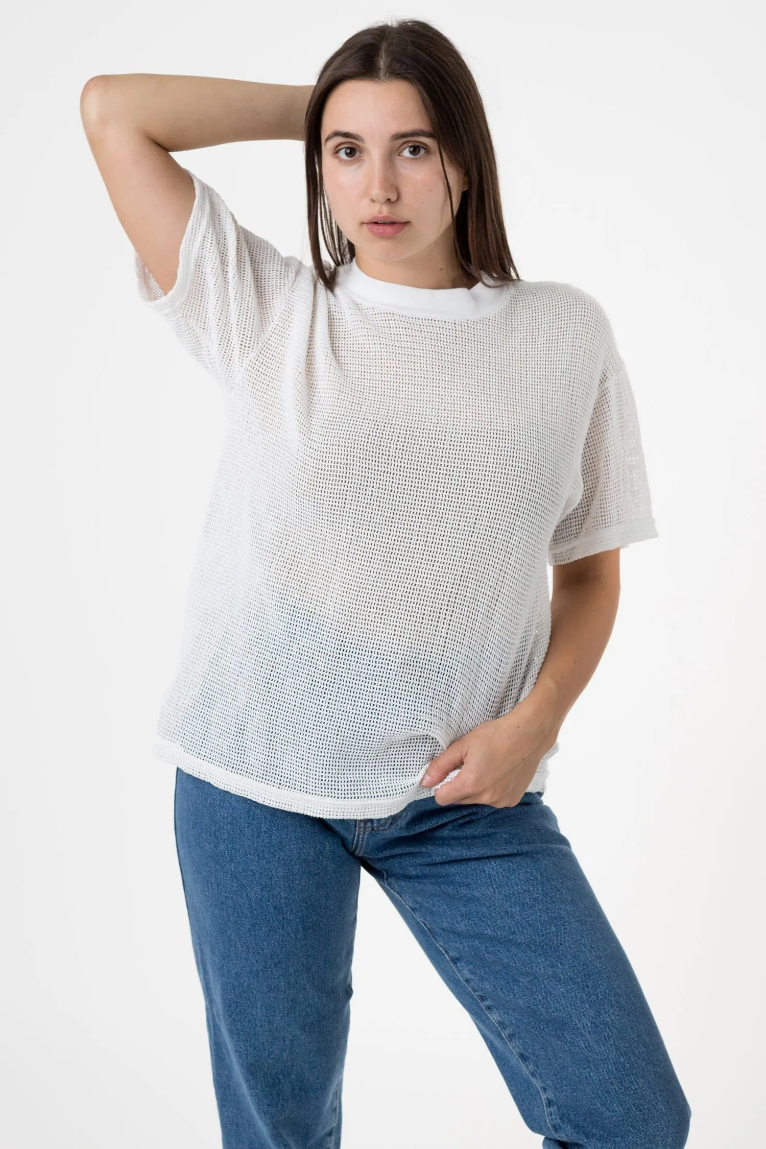 RIN401GD - Cotton Mock Neck Fishnet Garment Dye T-Shirt