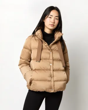 Sateen Nylon Short Jacket in Camel