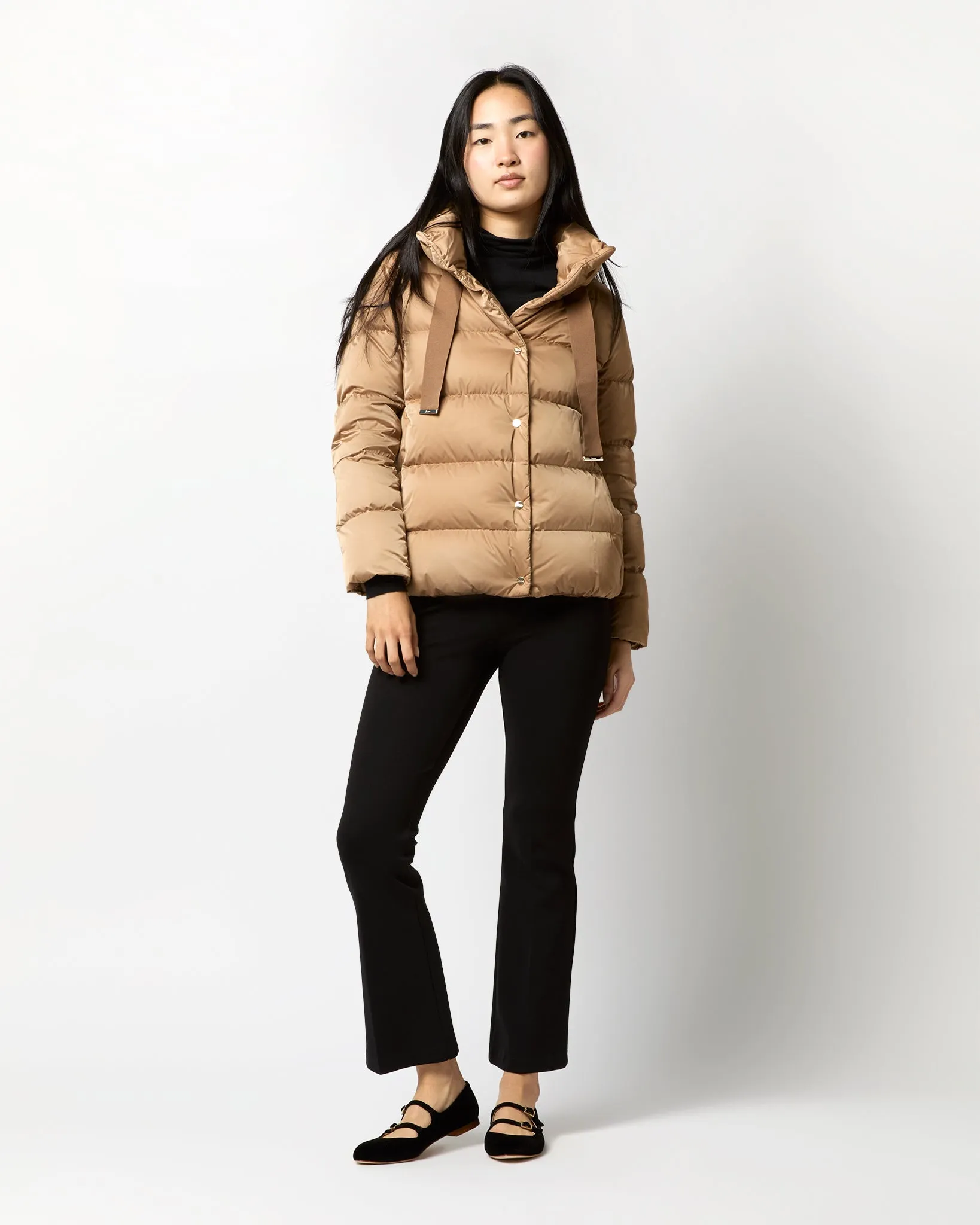 Sateen Nylon Short Jacket in Camel