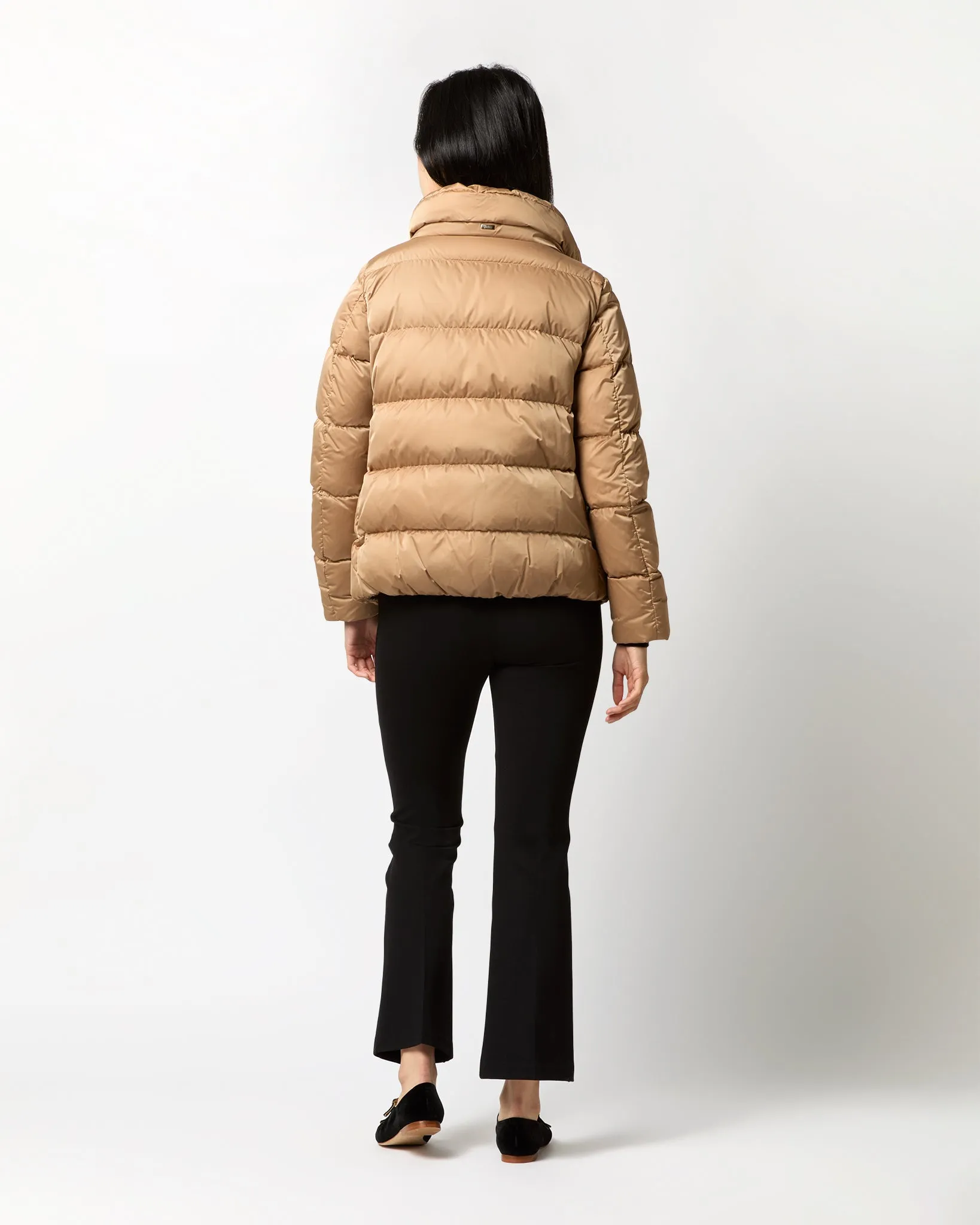 Sateen Nylon Short Jacket in Camel