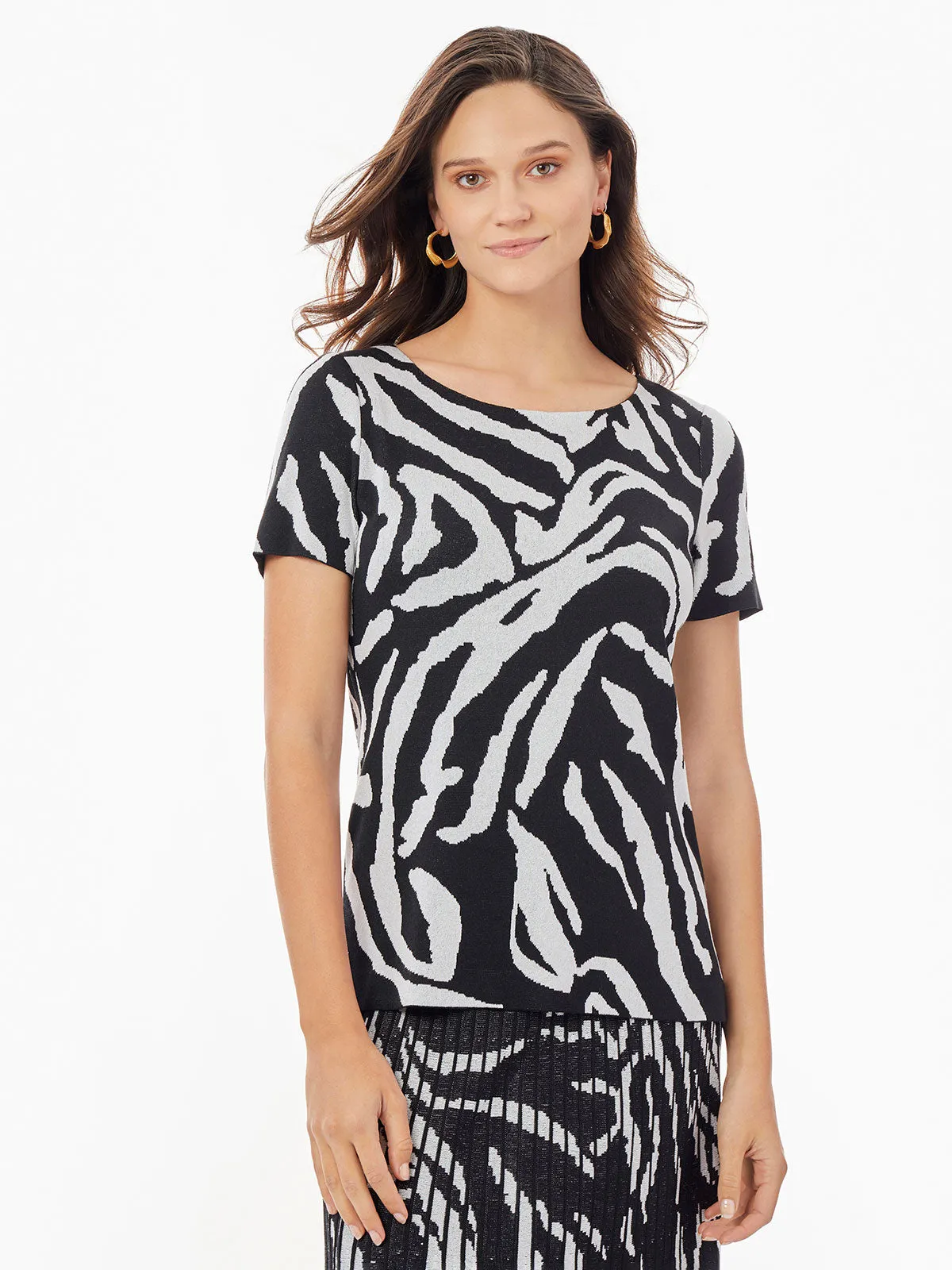 Short Sleeve Zebra Soft Knit Top